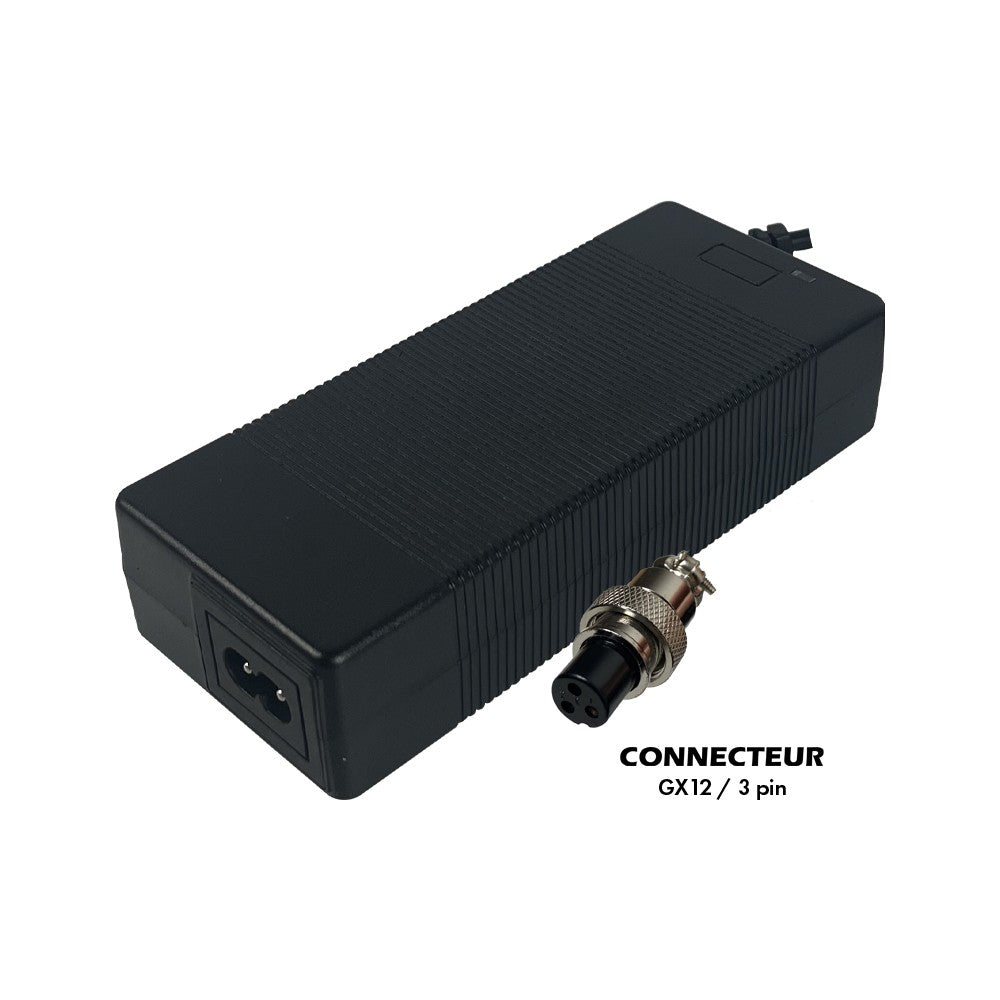 Chargeur 36V ➡️ 42V / 2A (connecteur GX12-3p 8mm) Electrique Performance