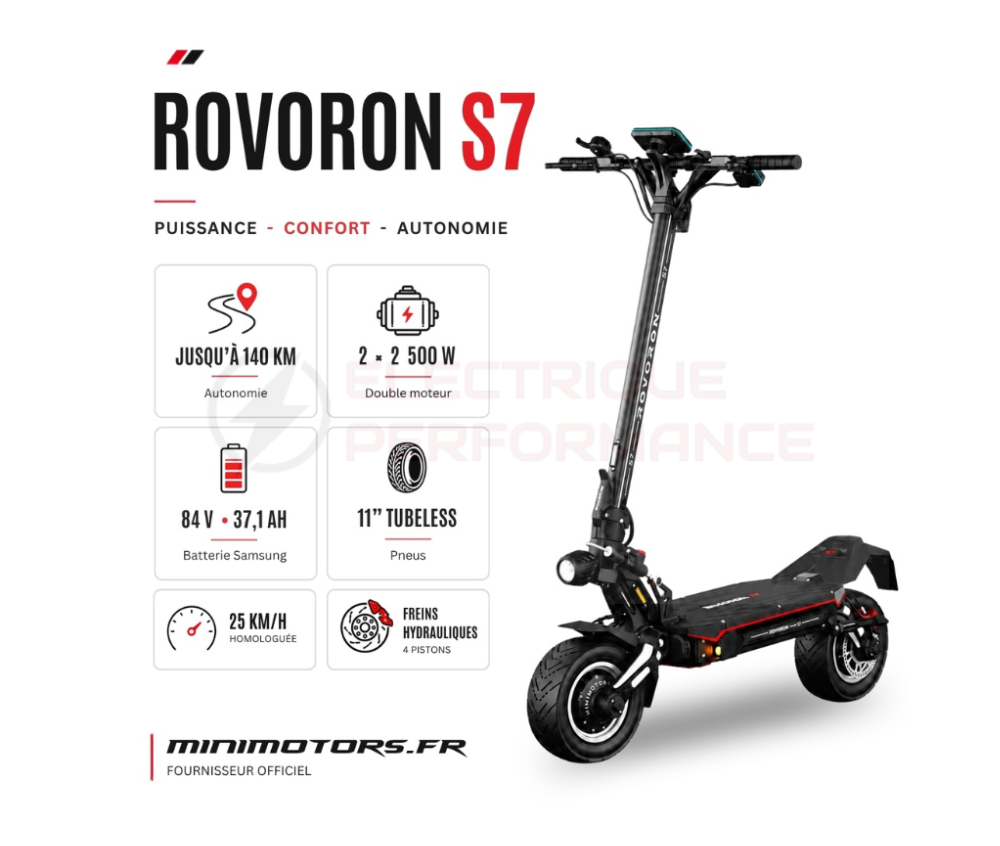 TROTTINETTE ELECTRIQUE ROVORON S7 | 84V 37Ah Electrique Performance